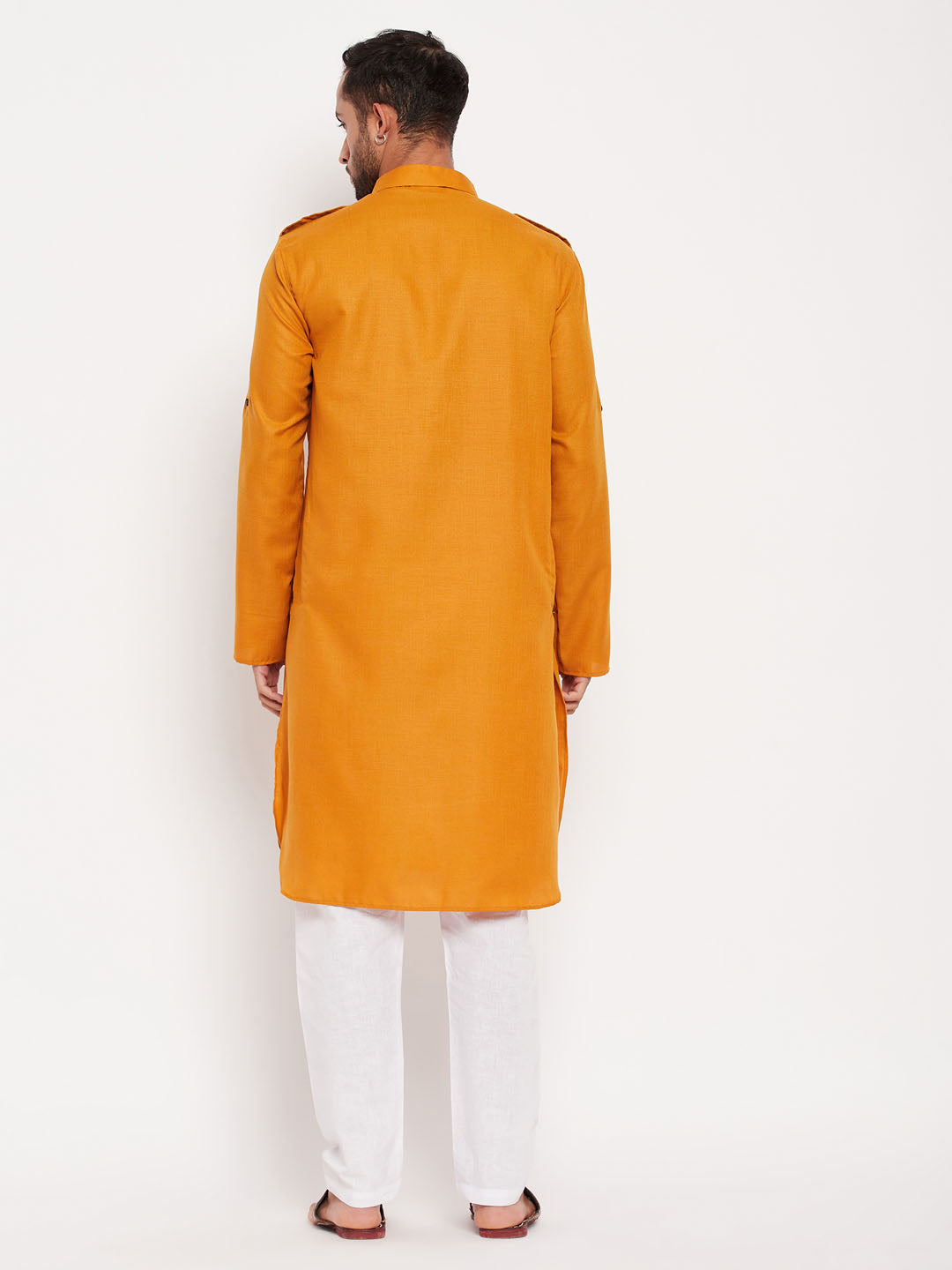 Sarvati Men's Rust And White Cotton Blend Pathani Suit Set