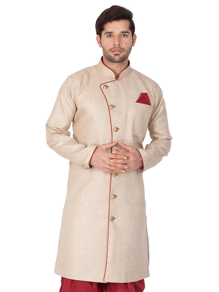 Men's Beige Cotton Blend Sherwani Only Top