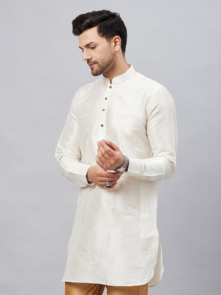 Men's Cream Silk Blend Curved Kurta