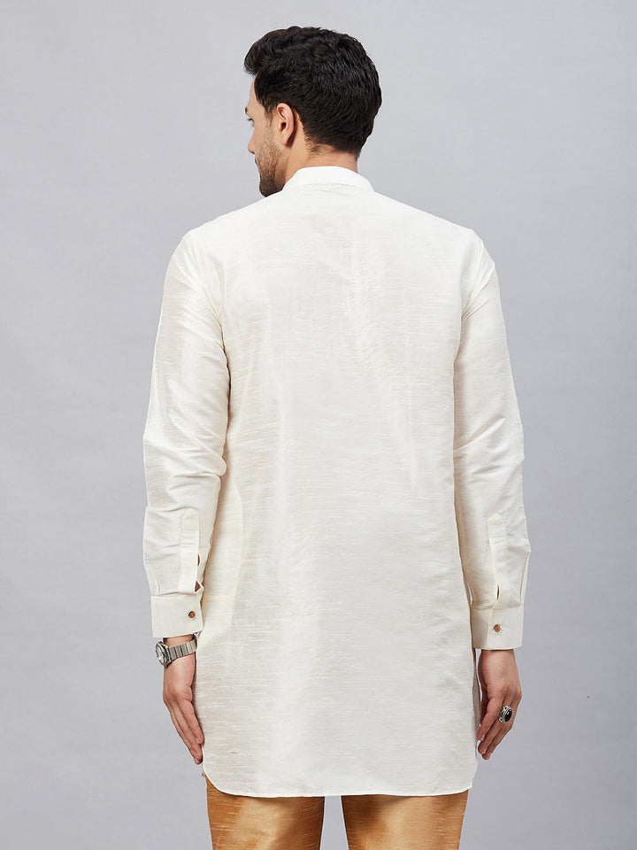 Men's Cream Silk Blend Curved Kurta