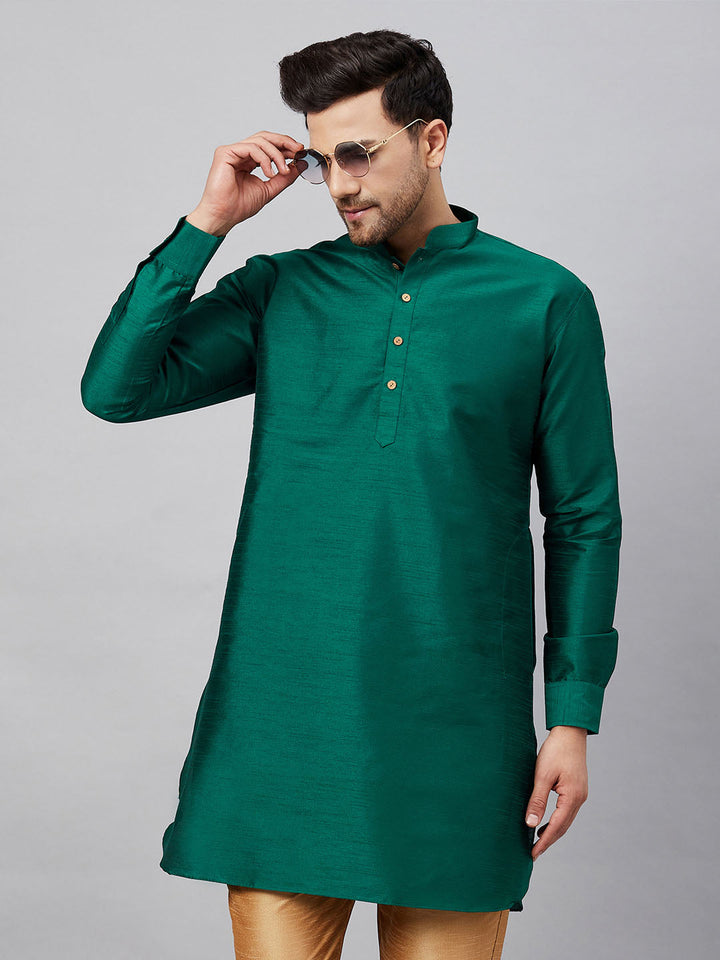 Men's Green Silk Blend Curved Kurta