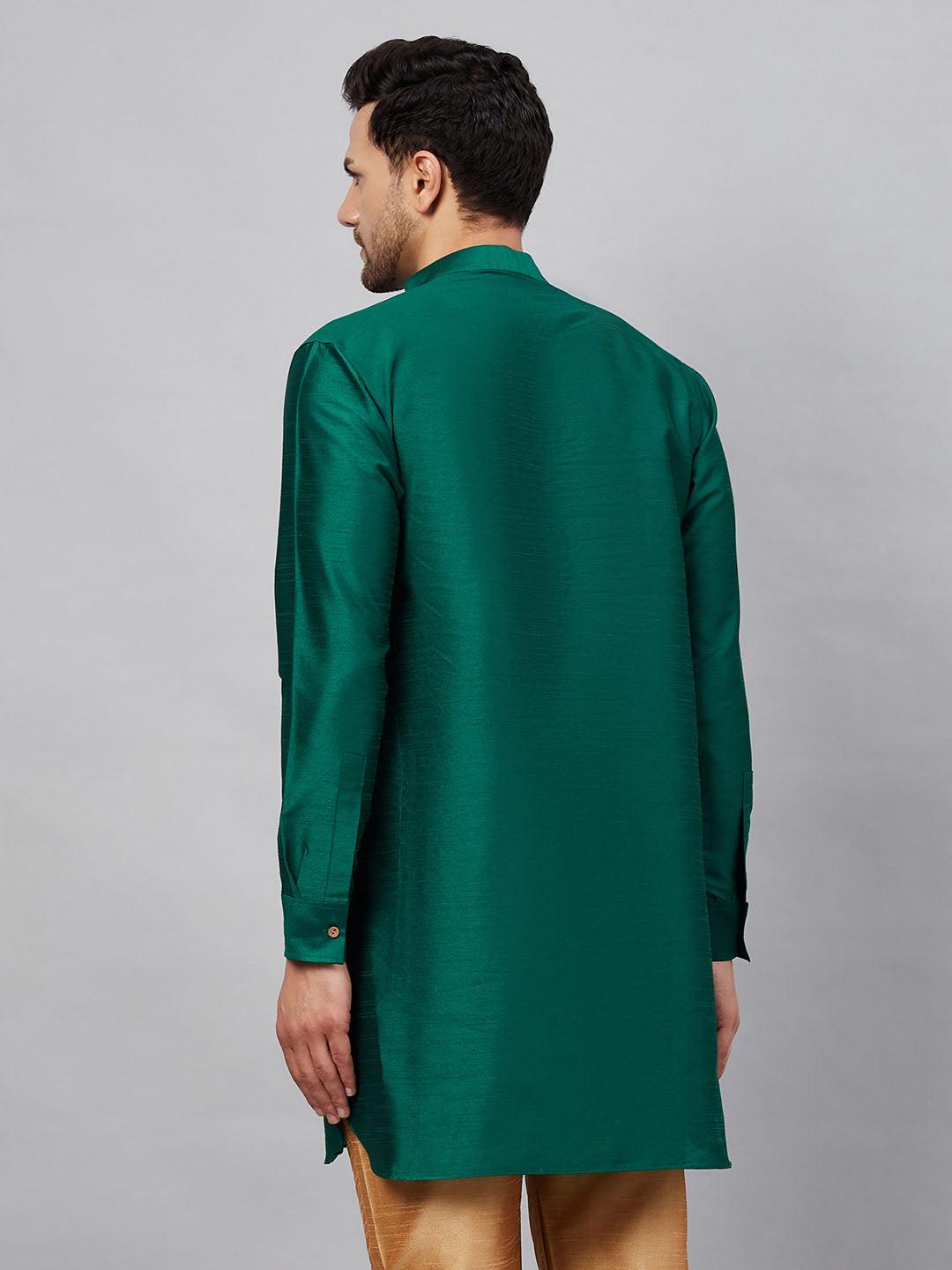 Men's Green Silk Blend Curved Kurta