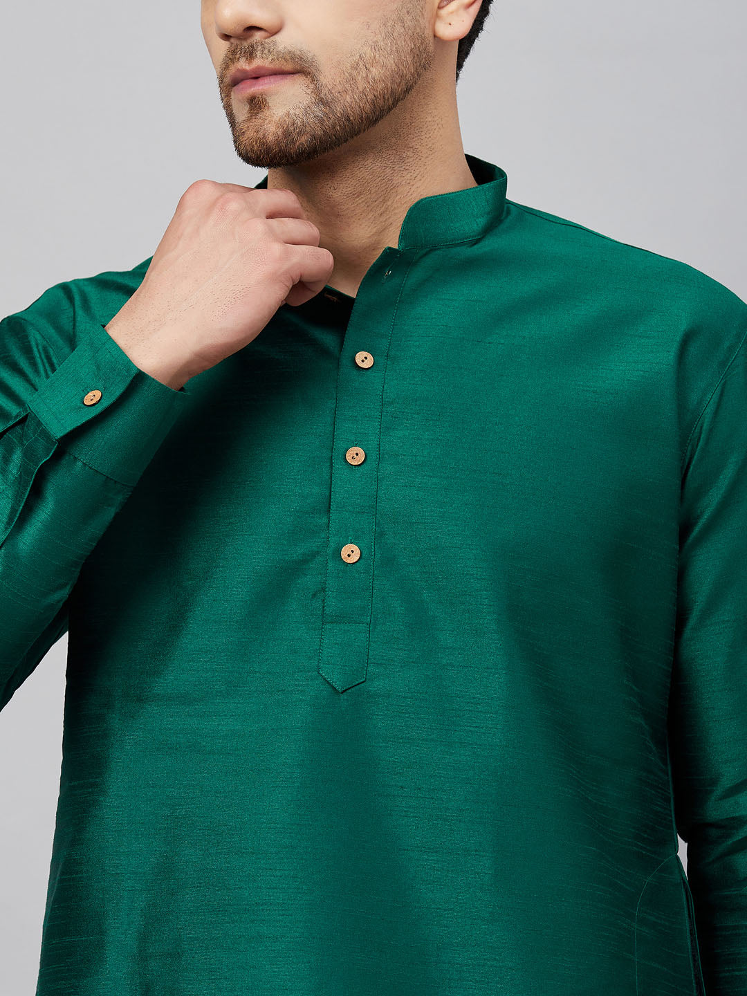Men's Green Silk Blend Curved Kurta