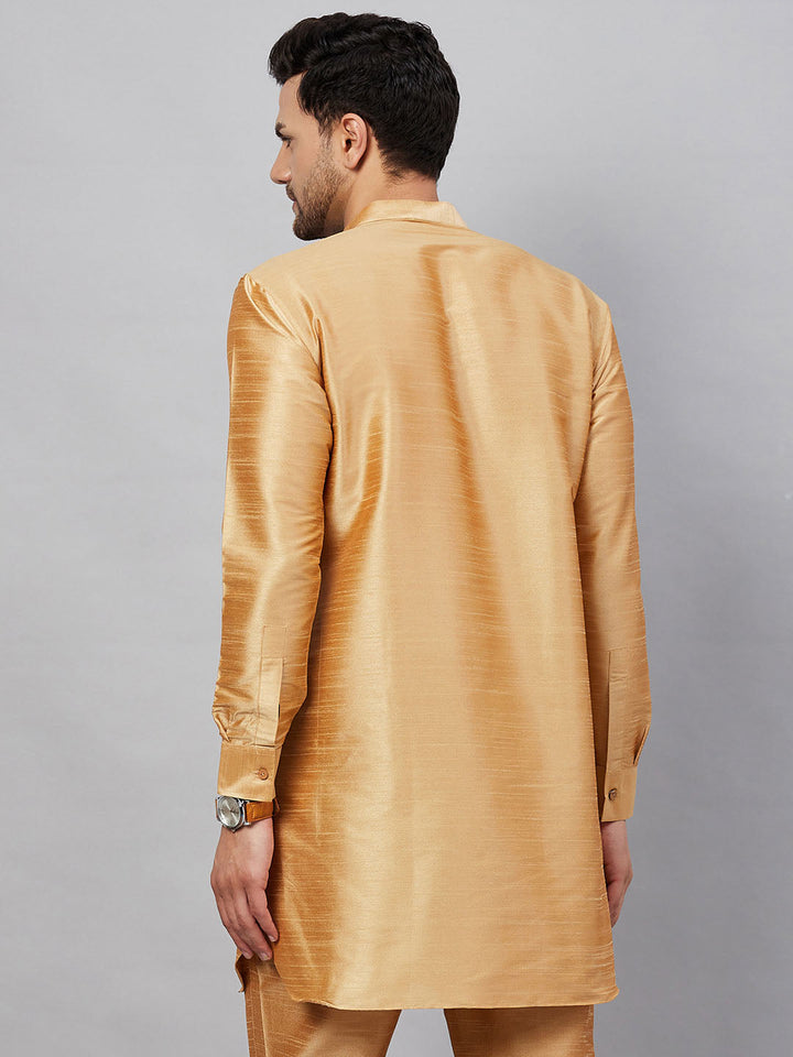 Men's Rose Gold Silk Blend Curved Kurta