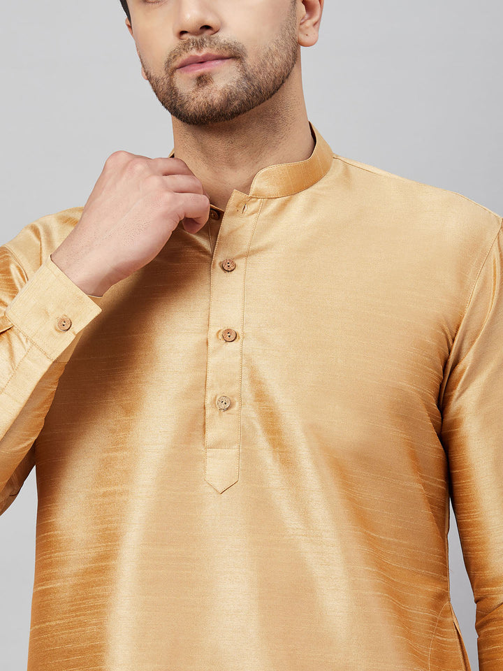 Men's Rose Gold Silk Blend Curved Kurta