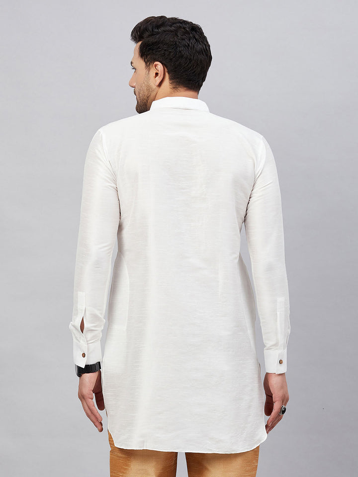 Men's White Silk Blend Curved Kurta
