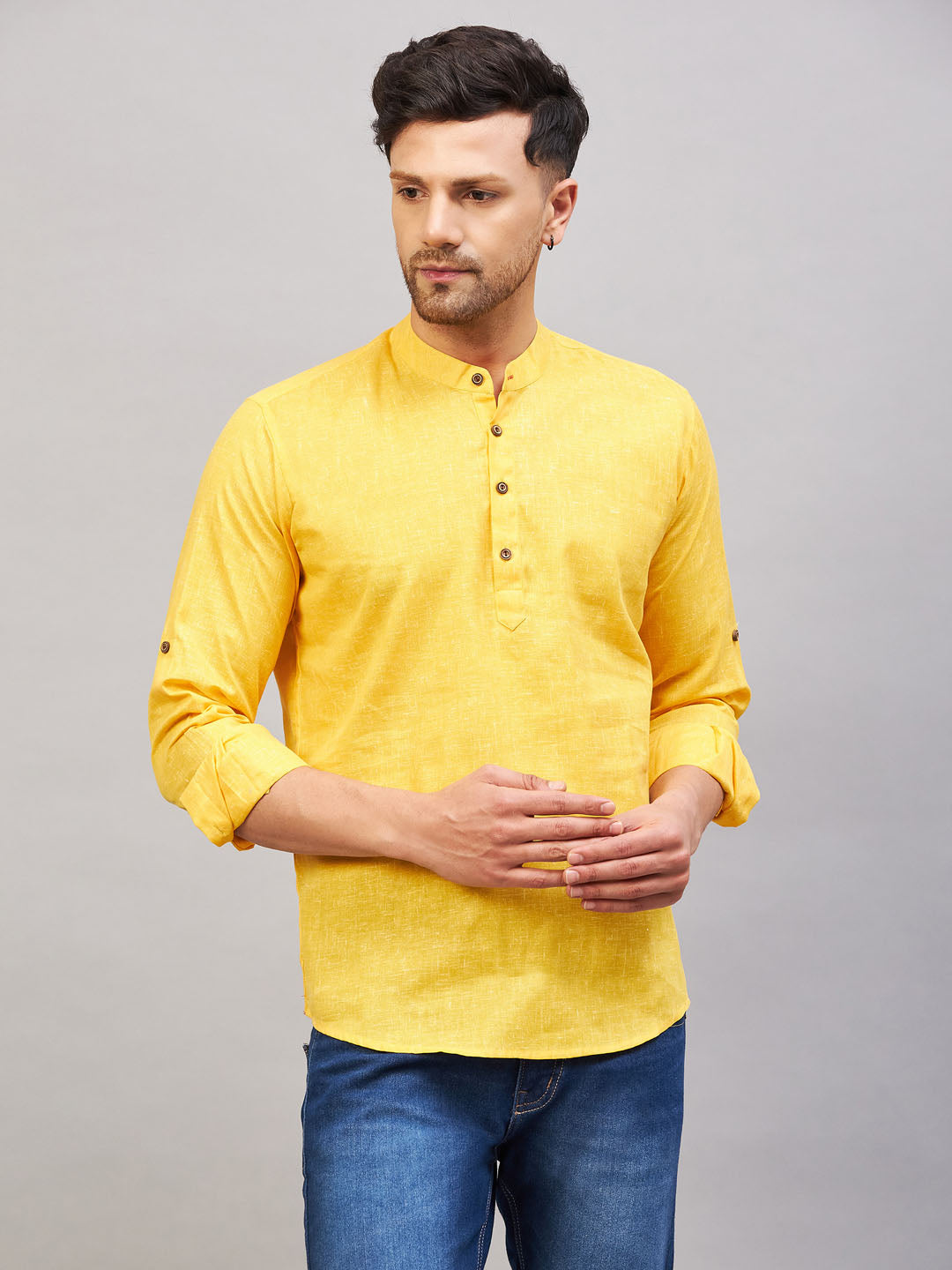 Men's Yellow Short Cotton Kurta