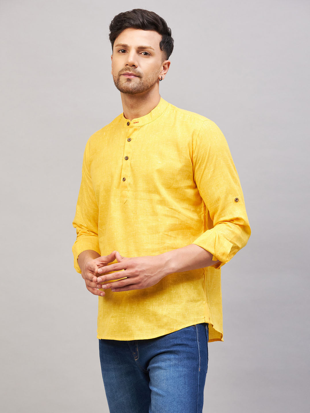 Men's Yellow Short Cotton Kurta