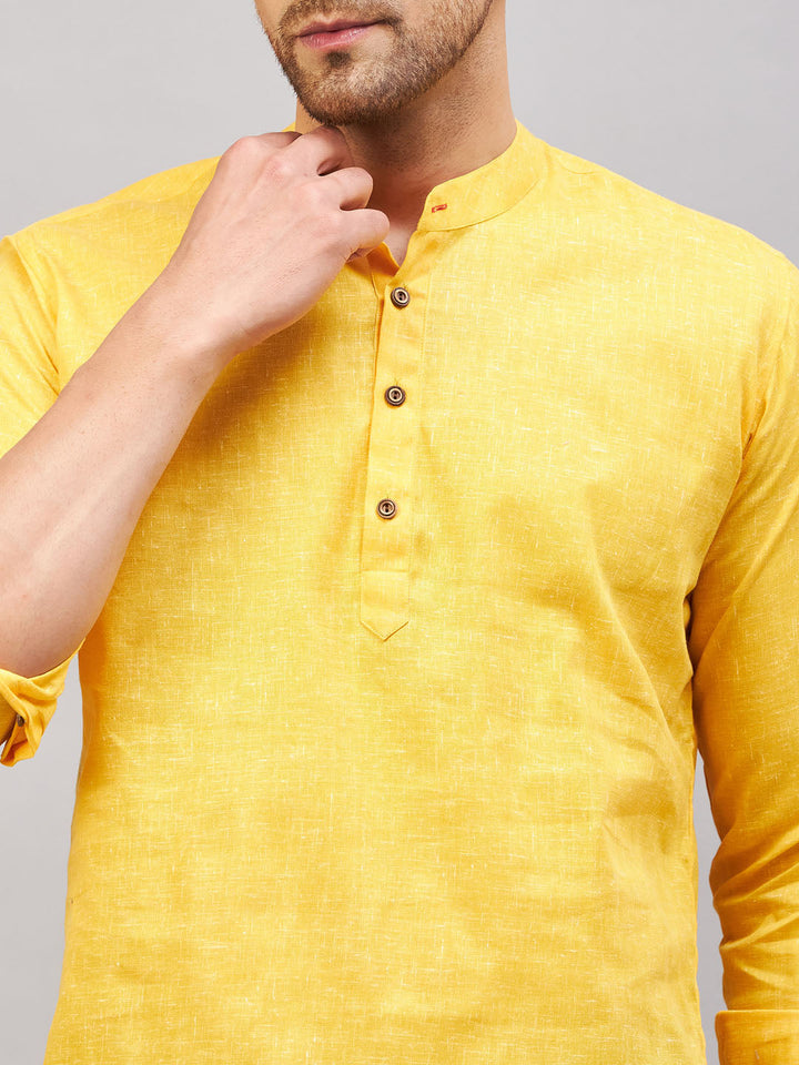 Men's Yellow Short Cotton Kurta