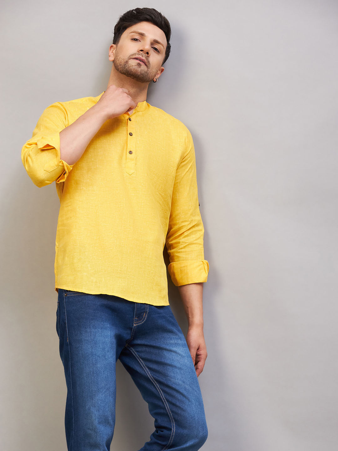Men's Yellow Short Cotton Kurta