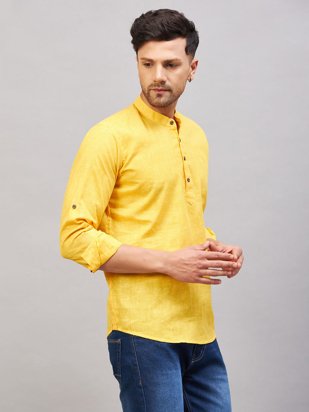 Men's Yellow Short Cotton Kurta