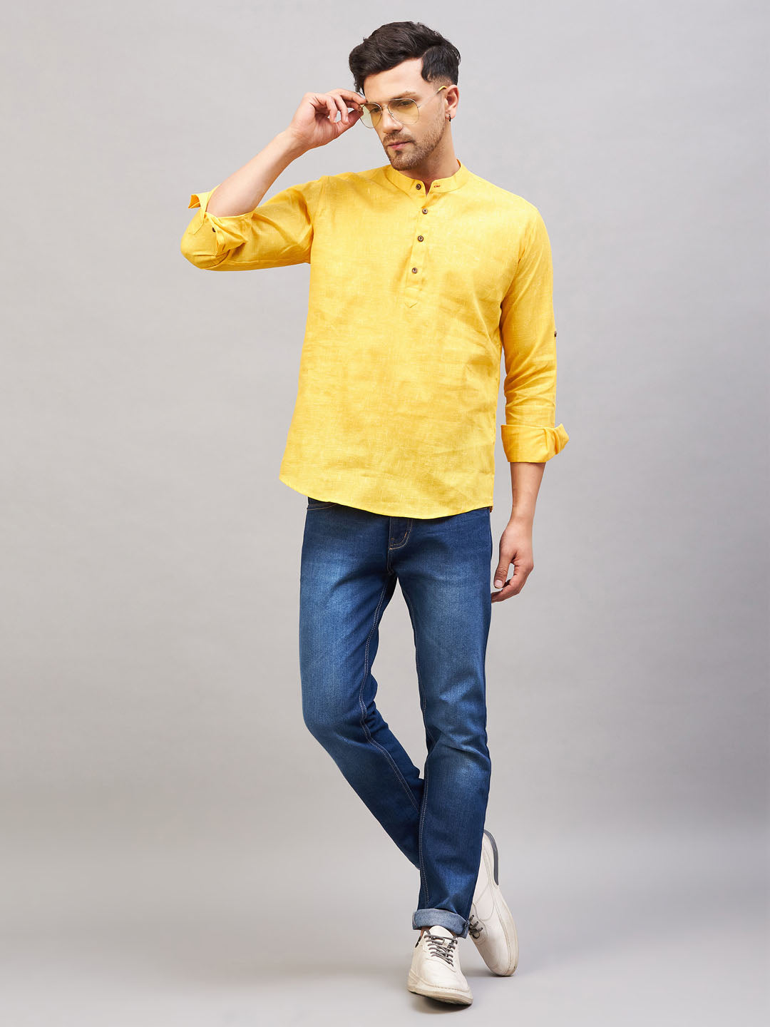 Men's Yellow Short Cotton Kurta