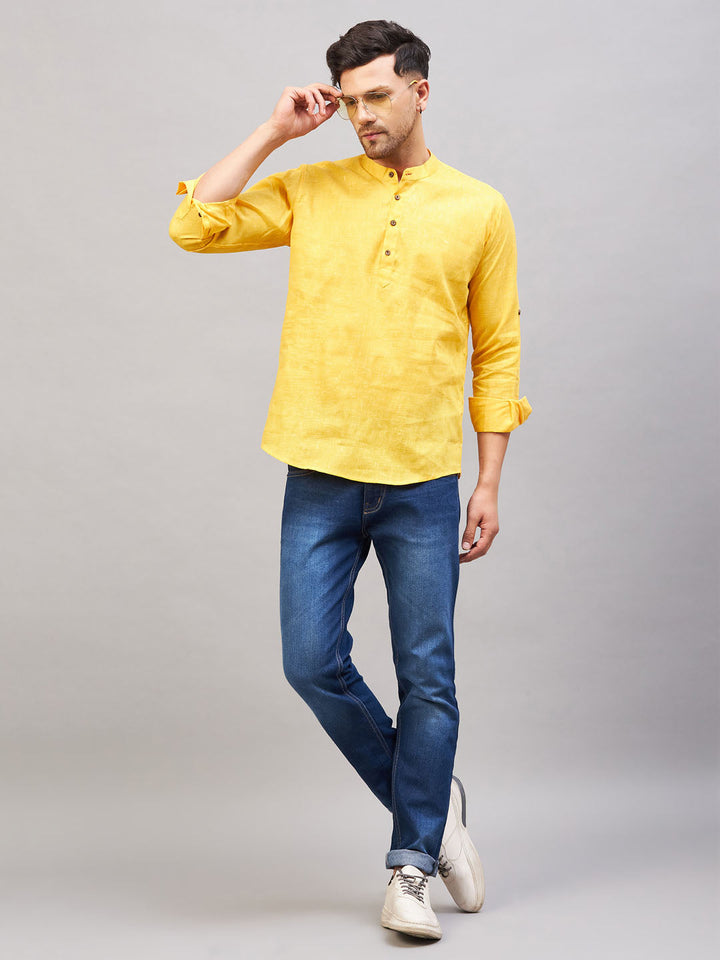 Men's Yellow Short Cotton Kurta