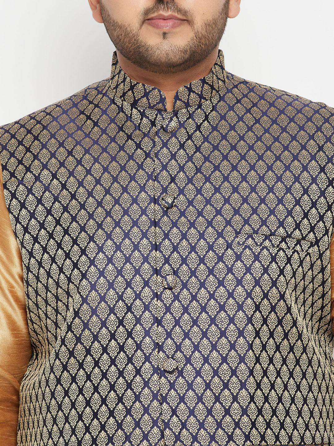 Men's Plus Size Blue Woven Nehru Jacket