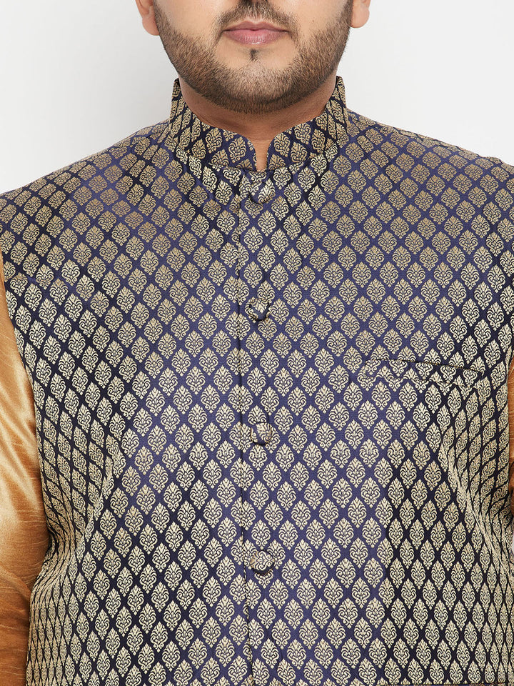 Men's Plus Size Blue Woven Nehru Jacket