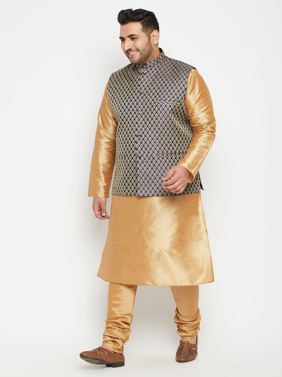 Men's Plus Size Blue Woven Nehru Jacket