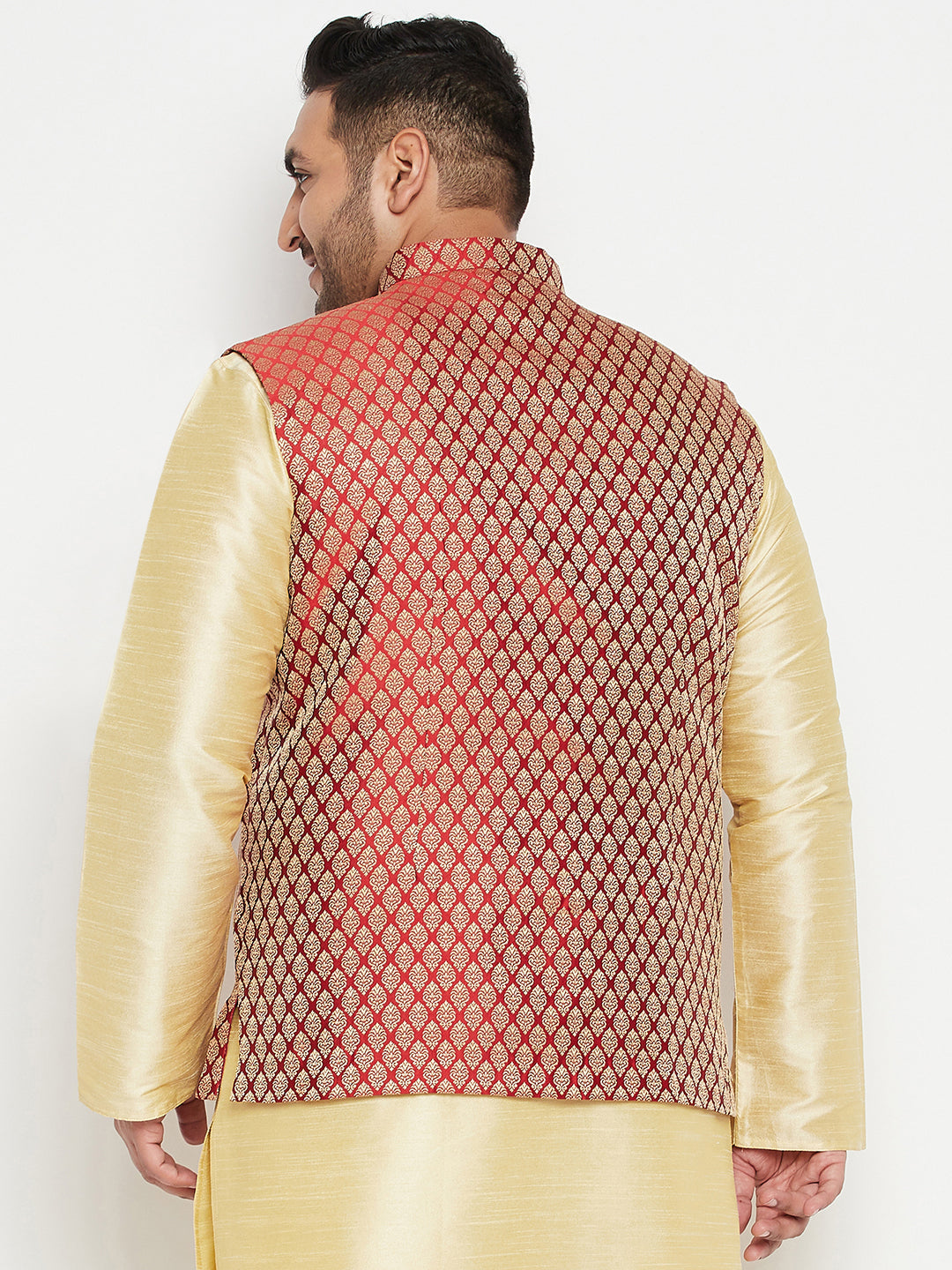 Men's Plus Size Maroon Woven Nehru Jacket