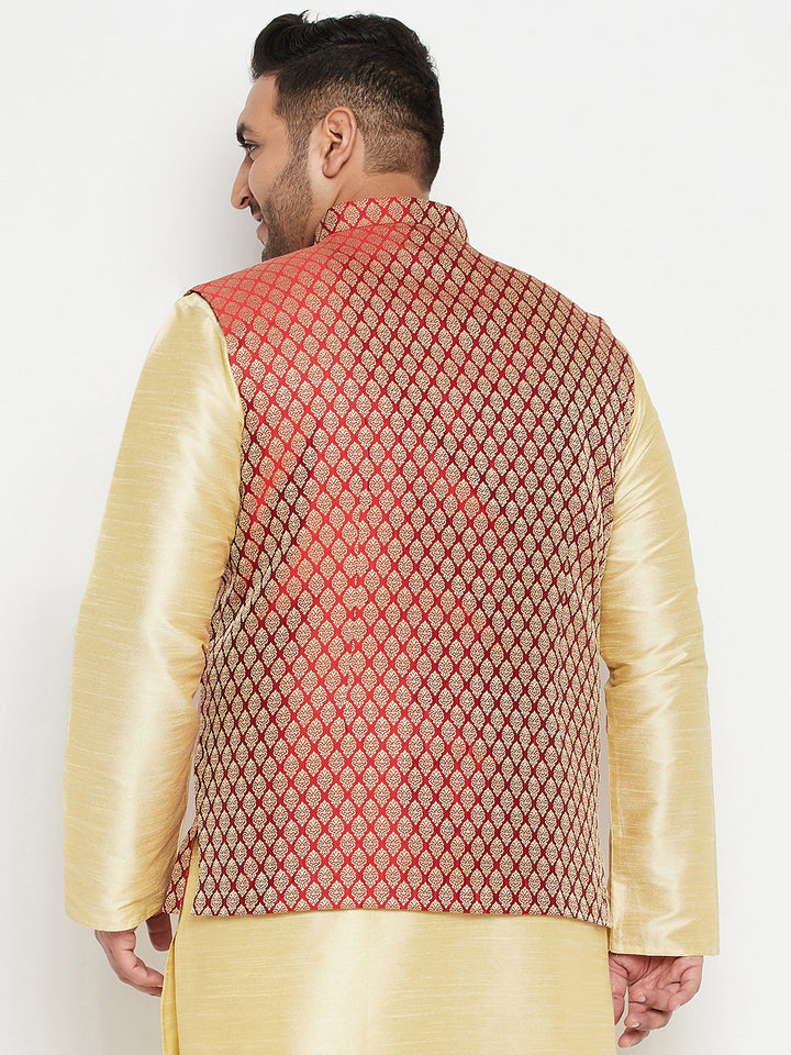 Men's Plus Size Maroon Woven Nehru Jacket