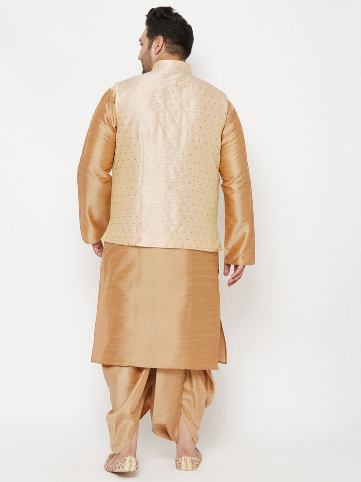 Men's Plus Size Men's Gold Zari Weaved Nehru Jacket With Kurta Dhoti Set - view 3