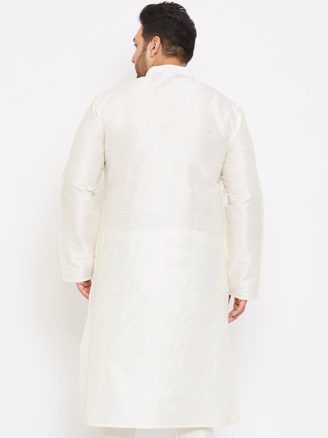 Men's Plus Size Cream Silk Blend Kurta - view 3