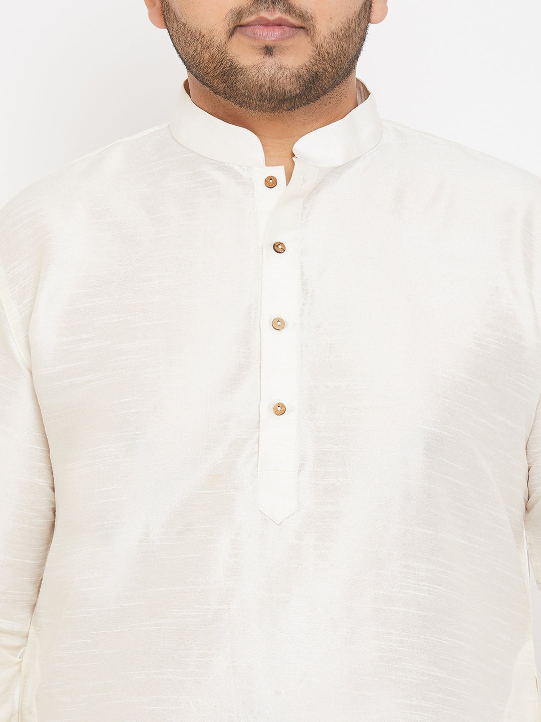 Men's Plus Size Cream Silk Blend Kurta - view 4