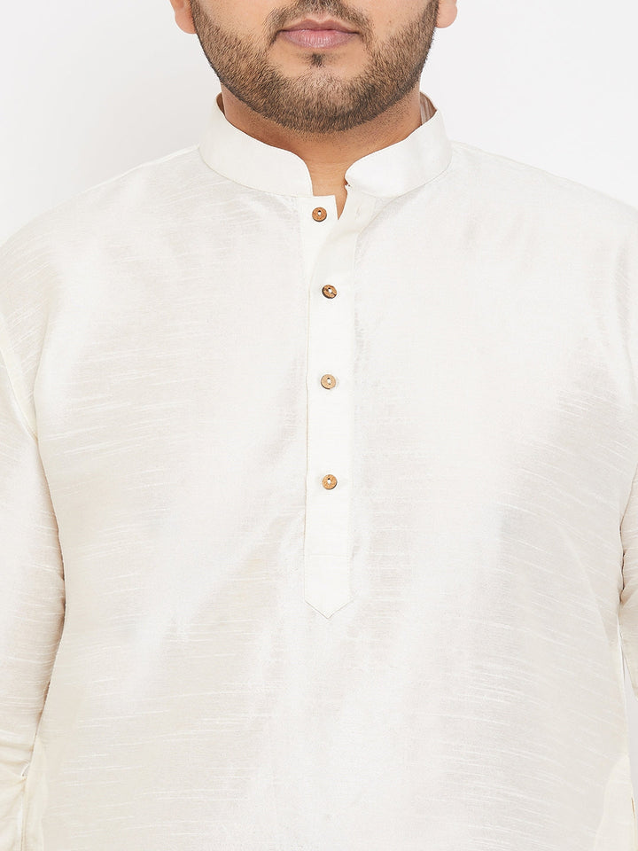 Men's Plus Size Cream Silk Blend Kurta - view 4