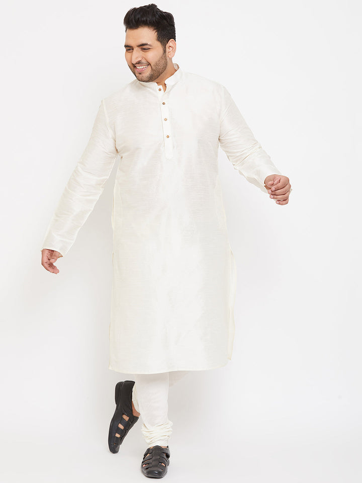 Men's Plus Size Cream Silk Blend Kurta - view 5