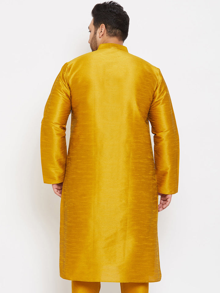 Men's Plus Size Mustard Silk Blend Kurta