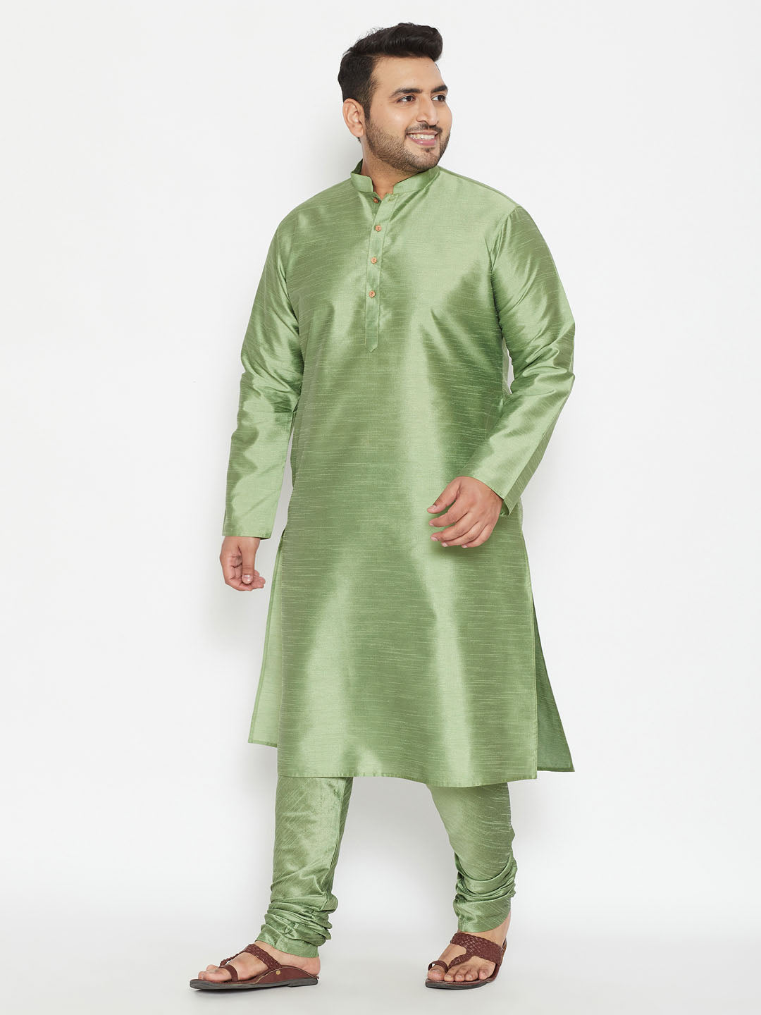 Men's Plus Size Mint Green Silk Blend Kurta