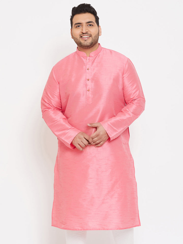 Men's Plus Size Pink Silk Blend Kurta