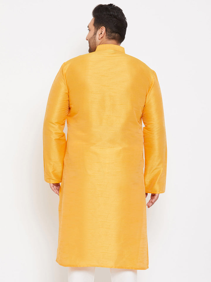 Men's Plus Size Yellow Silk Blend Kurta - view 3