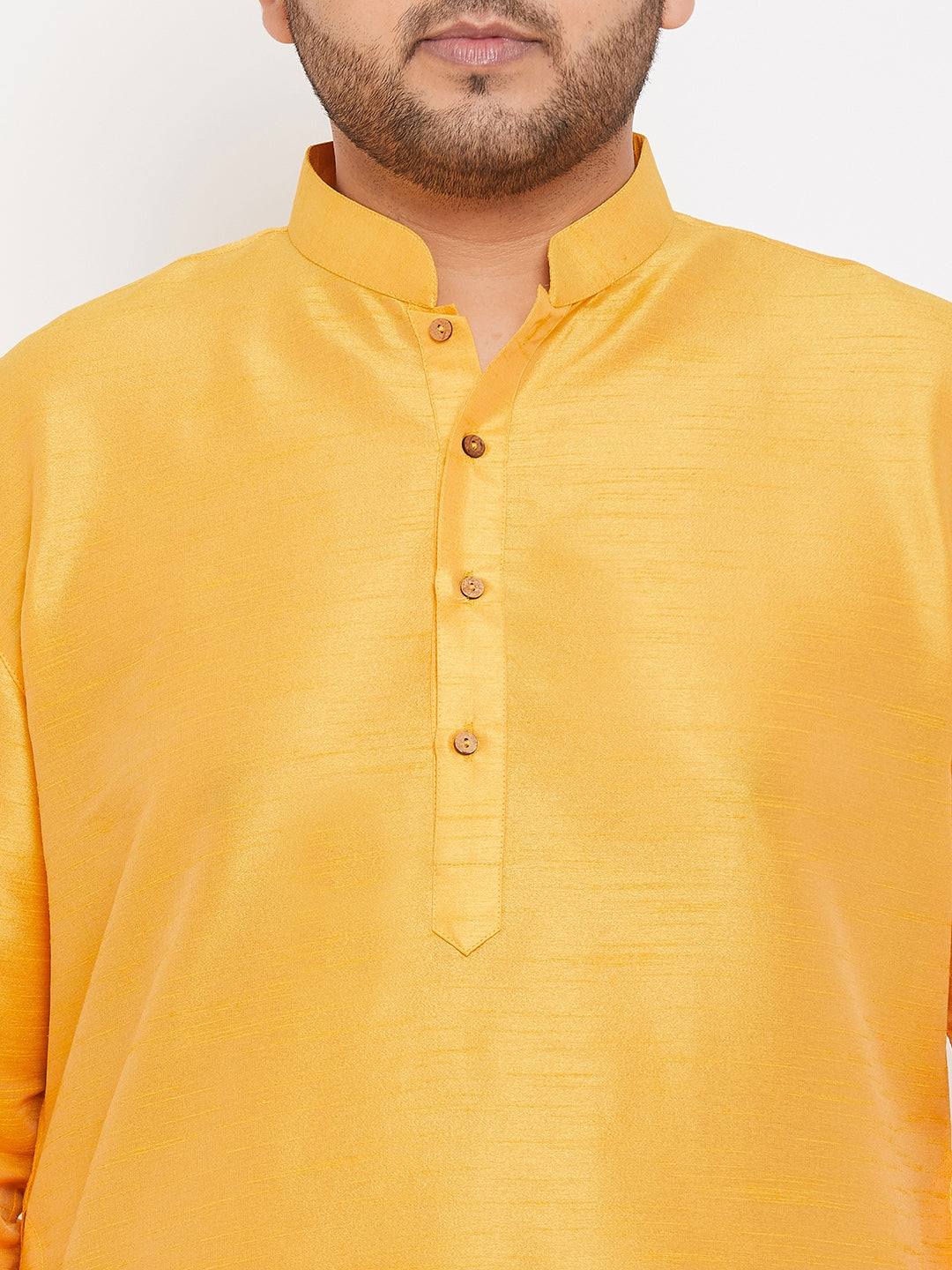Men's Plus Size Yellow Silk Blend Kurta - view 4