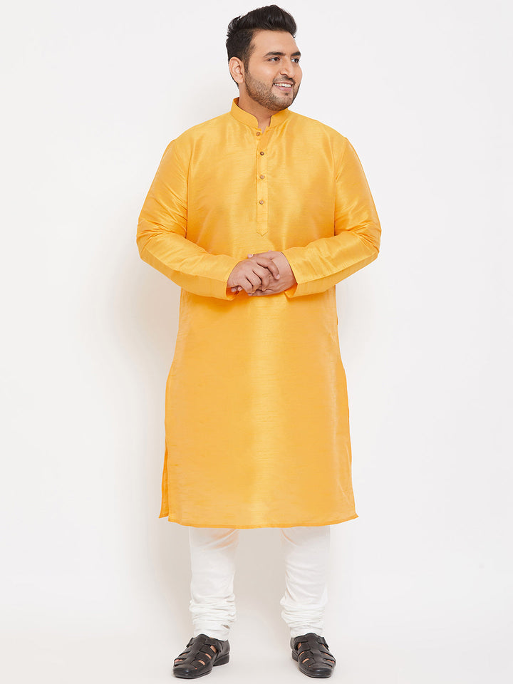 Men's Plus Size Yellow Silk Blend Kurta - view 5