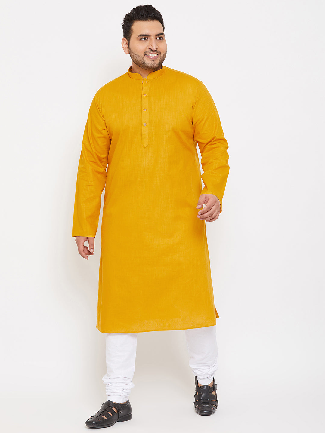 Men's Plus Size Mustard Cotton Kurta