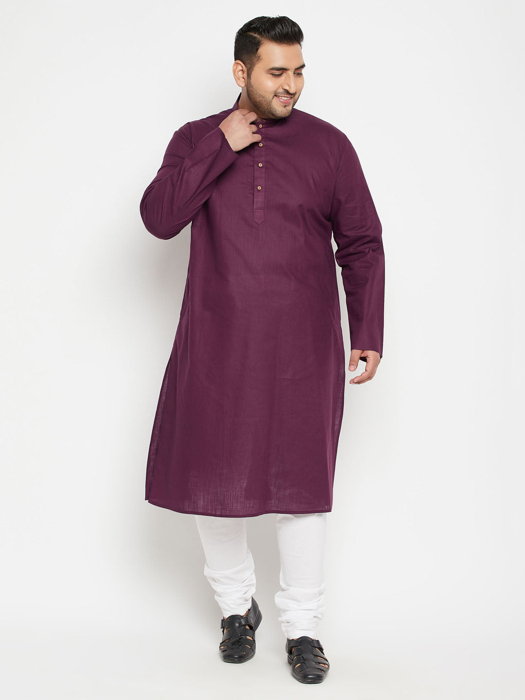 Men's Plus Size Purple Cotton Blend Kurta
