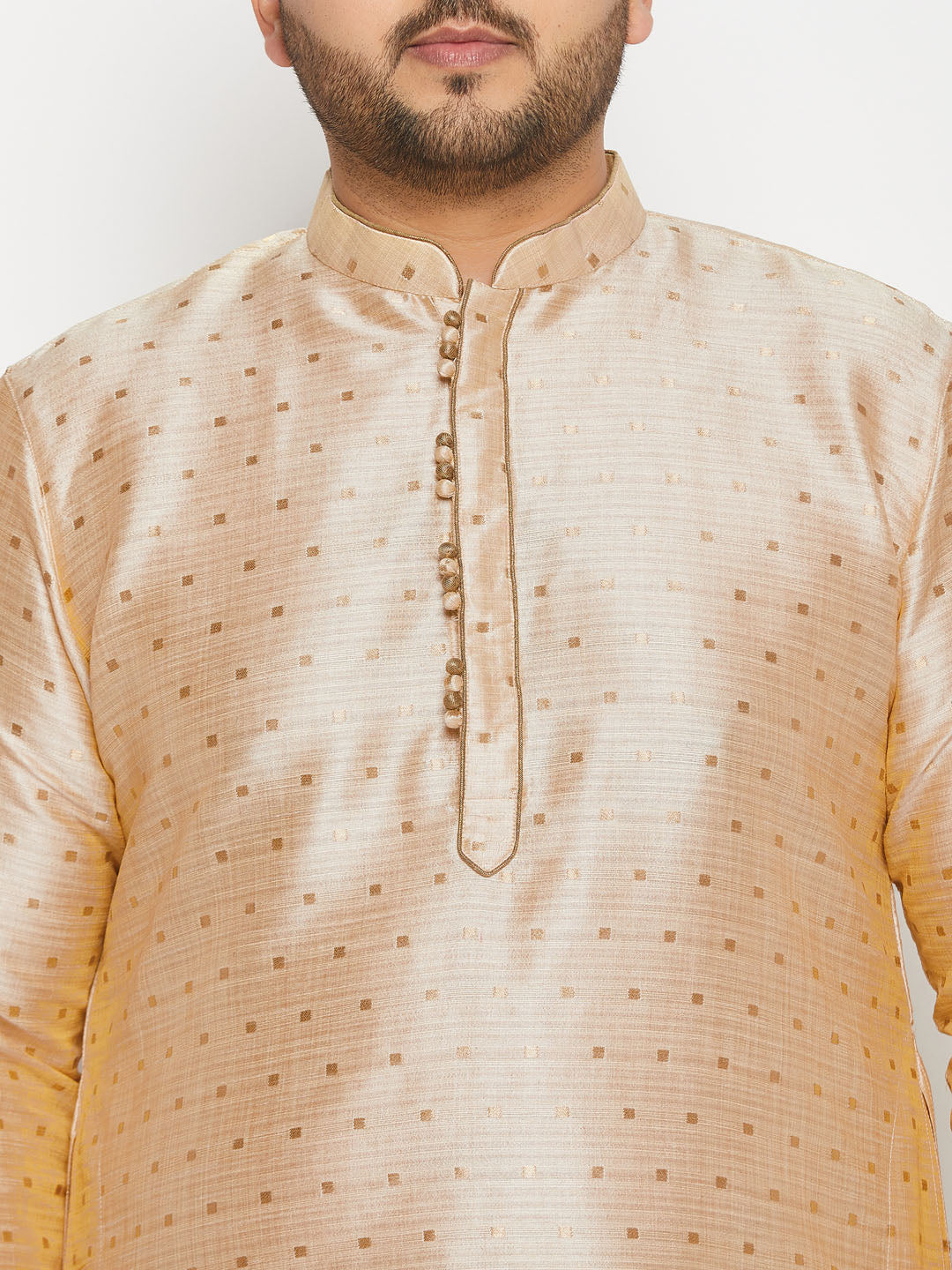 Men's Plus Size Gold Zari Weaved Kurta - view 4