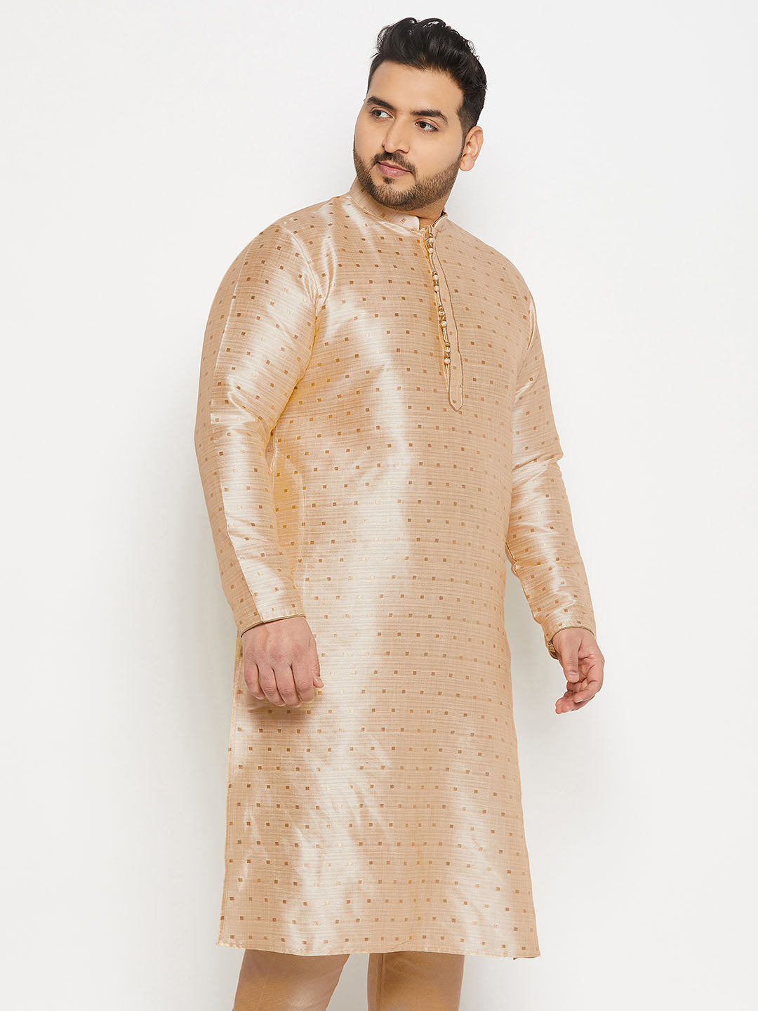 Men's Plus Size Gold Zari Weaved Kurta - view 5