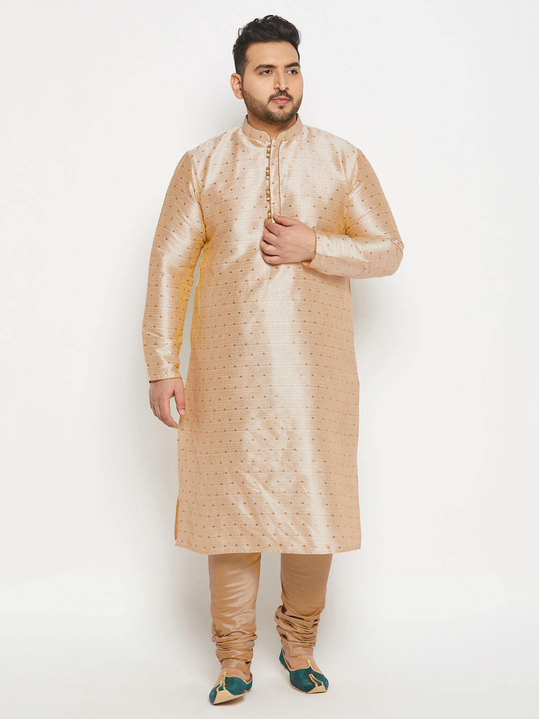 Men's Plus Size Gold Zari Weaved Kurta - view 6
