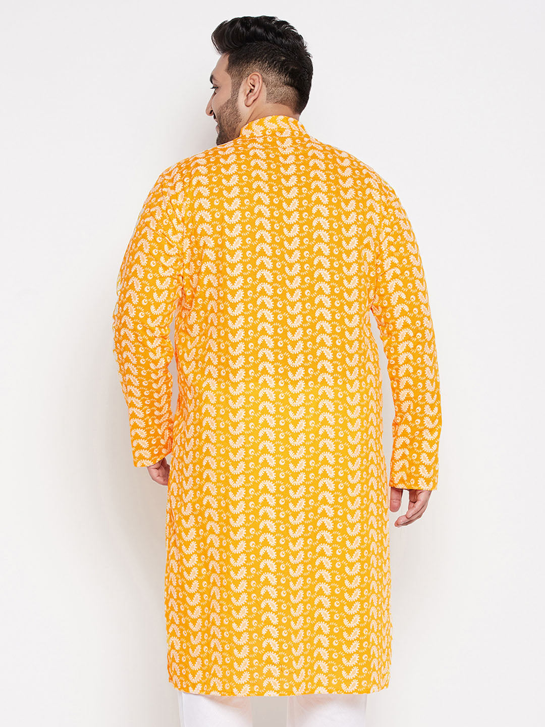 Men's Plus Size Orange Chikankari Embroidered Kurta - view 3
