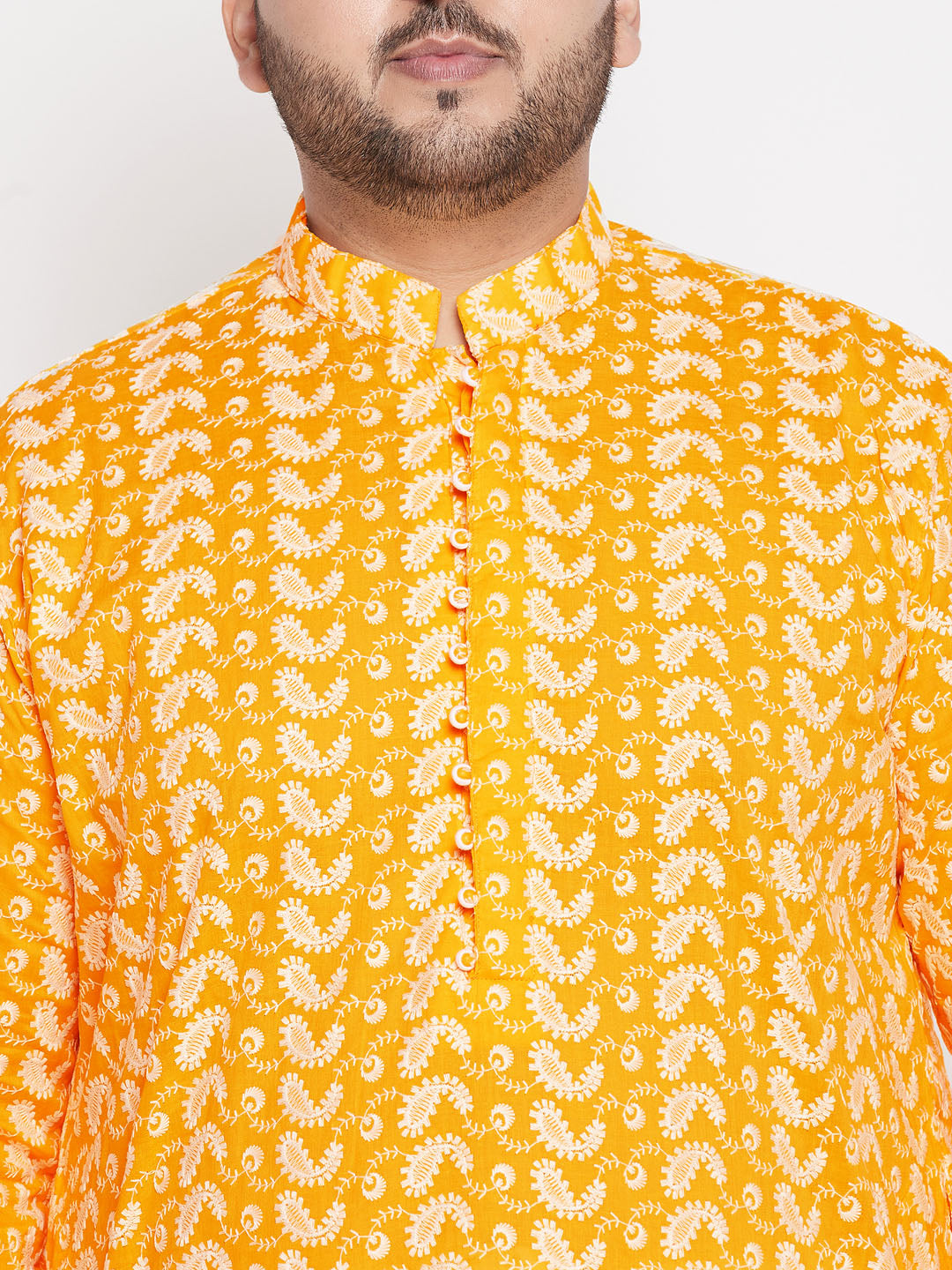 Men's Plus Size Orange Chikankari Embroidered Kurta - view 4