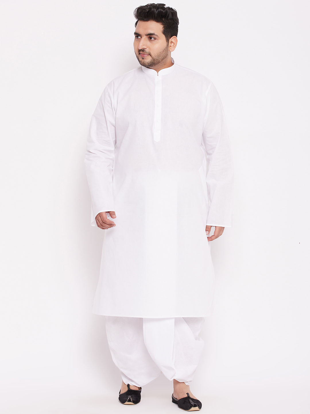 Sarvati Men's Plus Size White Cotton Kurta And Dhoti Set