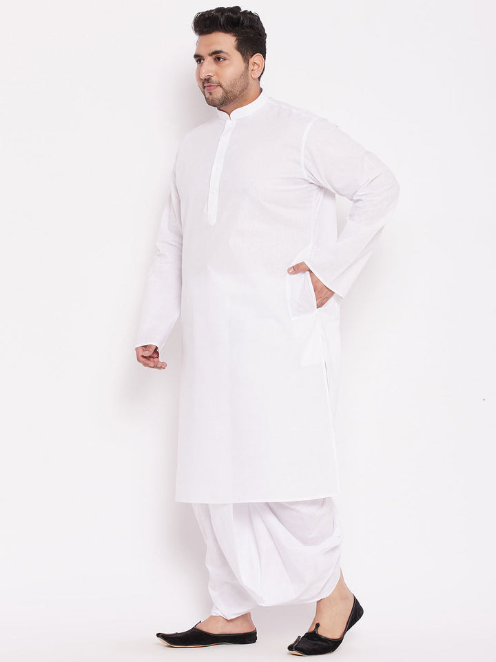 Sarvati Men's Plus Size White Cotton Kurta And Dhoti Set