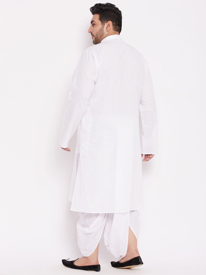 Sarvati Men's Plus Size White Cotton Kurta And Dhoti Set