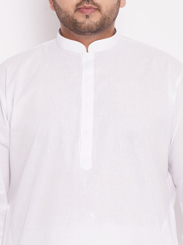 Sarvati Men's Plus Size White Cotton Kurta And Dhoti Set