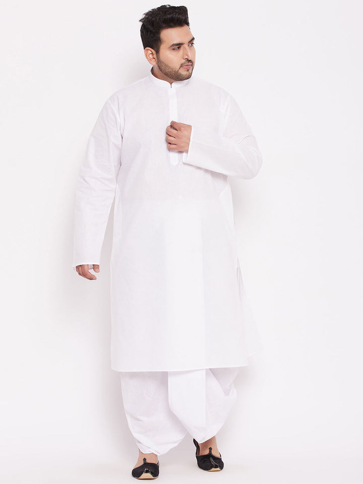 Sarvati Men's Plus Size White Cotton Kurta And Dhoti Set