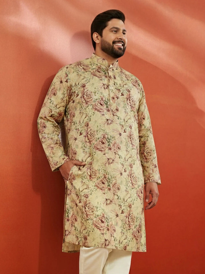 Men's Beige Silk Kurta