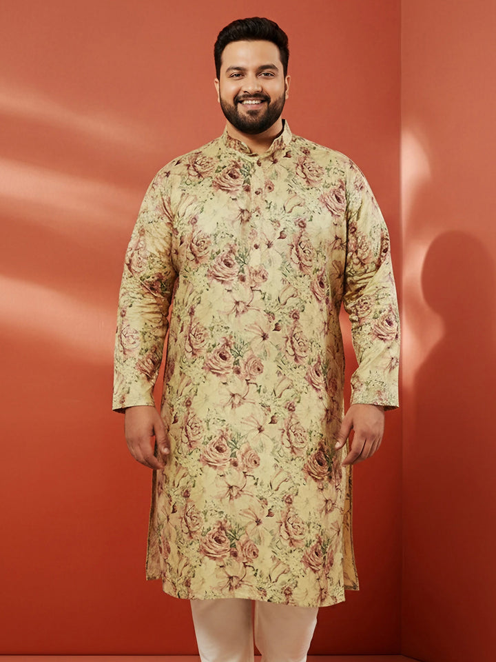 Men's Beige Silk Kurta