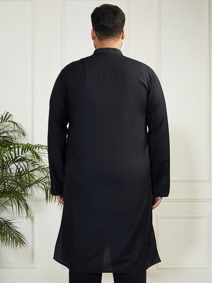 Plus Men's Black Viscose Kurta