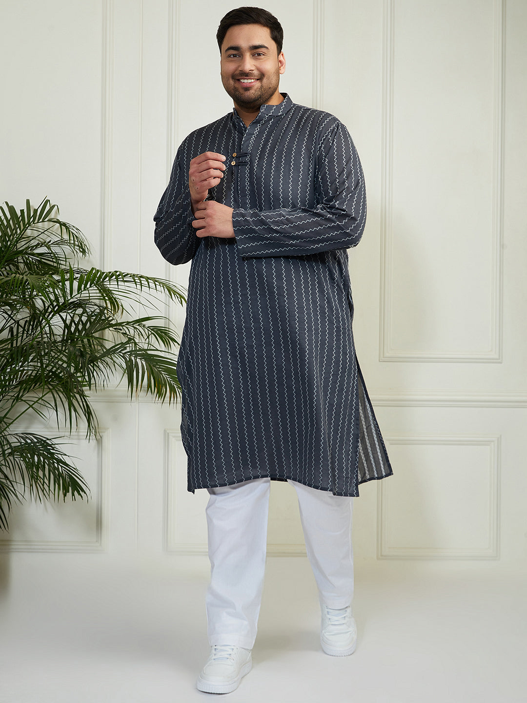 Plus Men's Grey Cotton Kurta