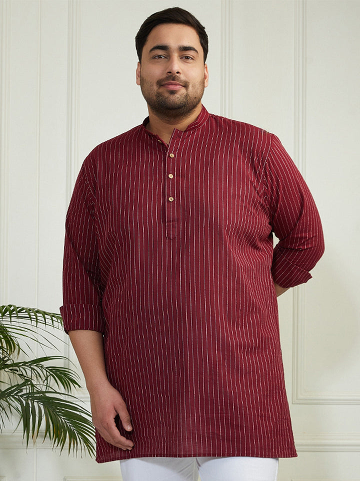 Men's Plus Size Men's Maroon Cotton Short Kurta